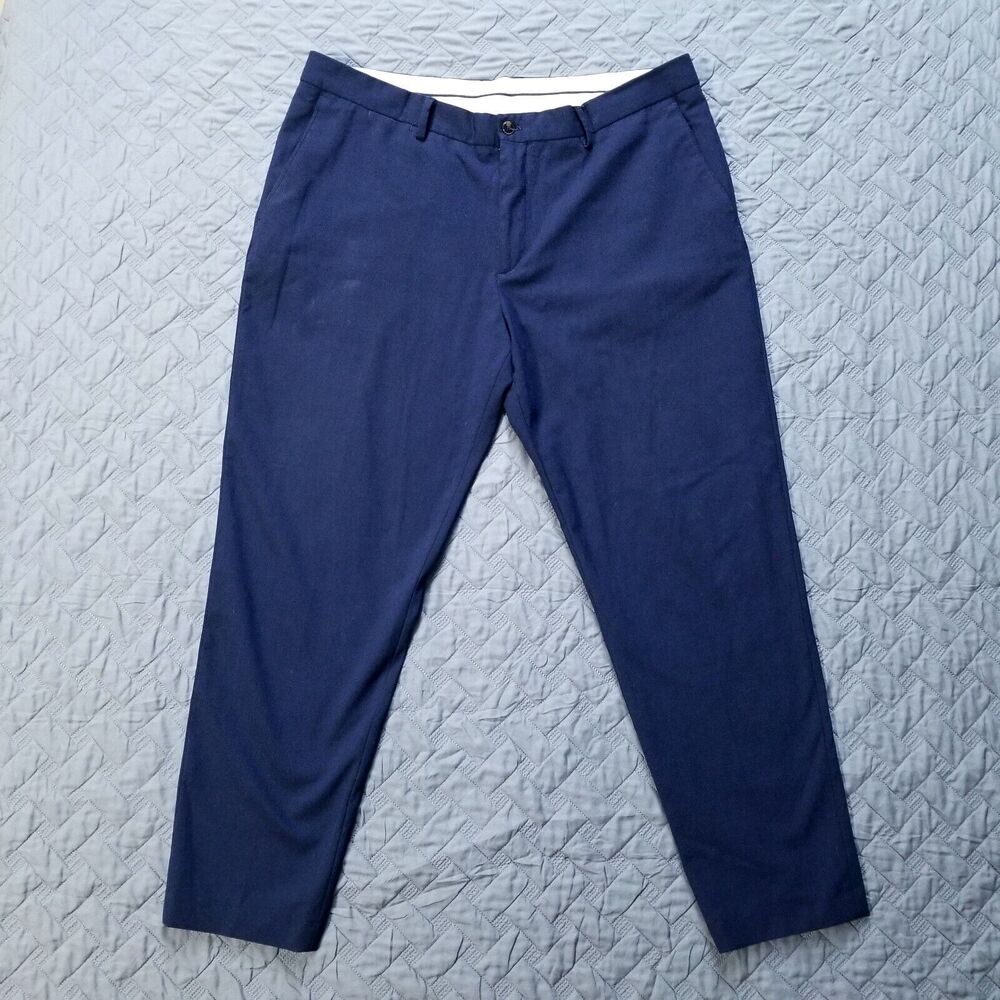 ZARA Dress Pants Mens 38x30 Blue Flat Front Slim Straight Dark Wash